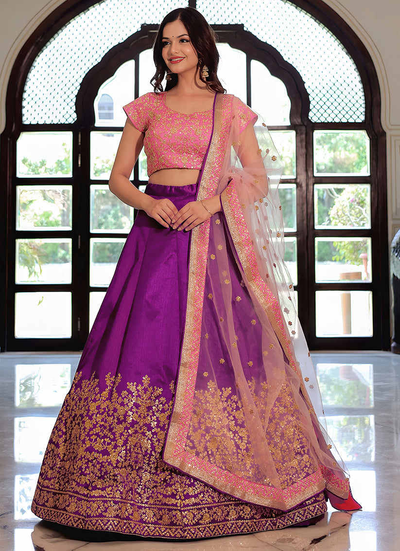 Outstanding Purple Embroidered & Heavy Sequins Lehenga Choli Set