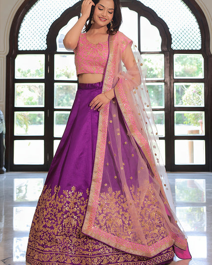 Outstanding Purple Embroidered & Heavy Sequins Lehenga Choli Set