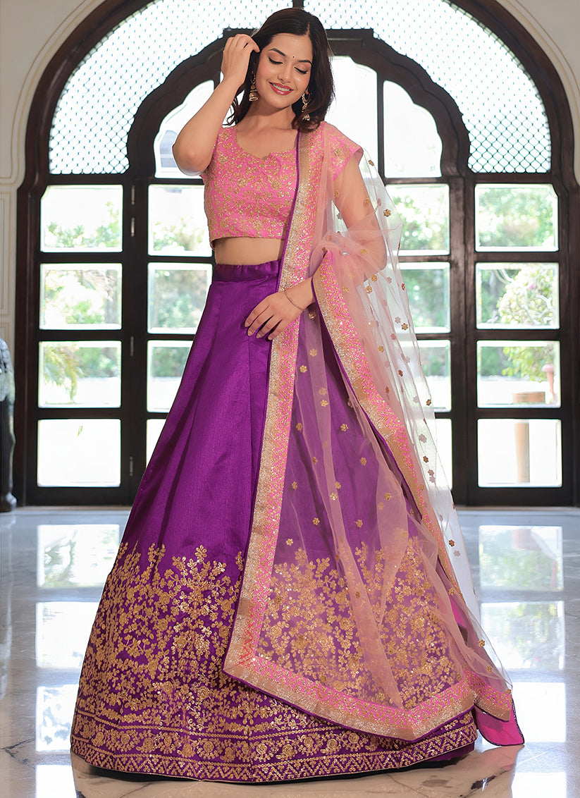 Outstanding Purple Embroidered & Heavy Sequins Lehenga Choli Set