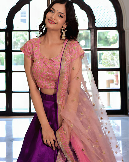 Outstanding Purple Embroidered & Heavy Sequins Lehenga Choli Set