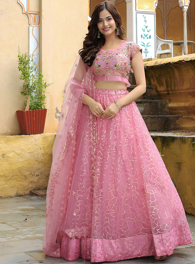 Wonderful Pink Heavy Lehenga Choli Set for Festival