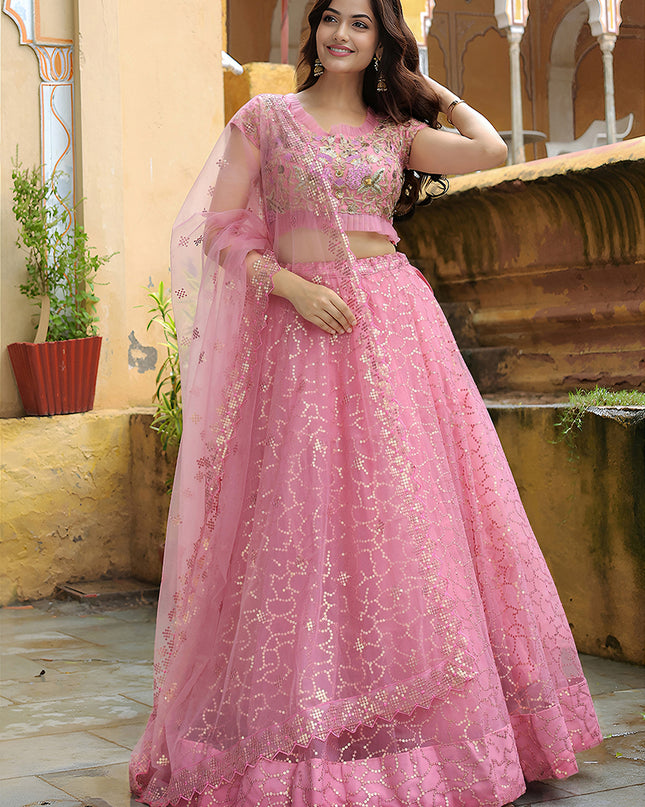 Wonderful Pink Heavy Lehenga Choli Set for Festival
