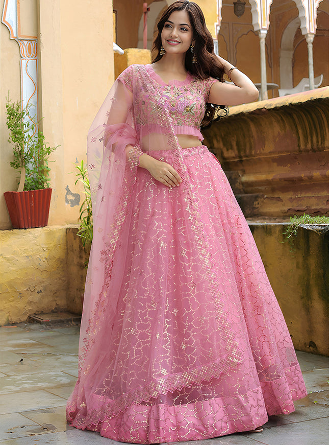 Wonderful Pink Heavy Lehenga Choli Set for Festival