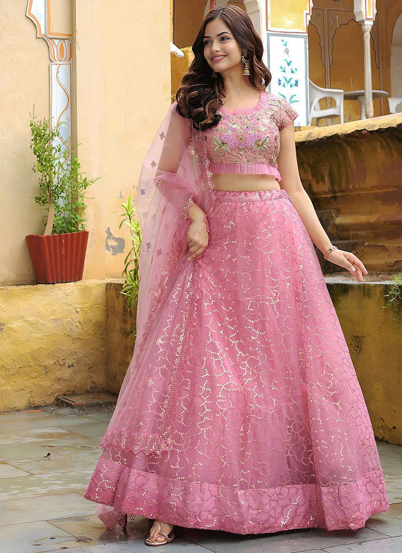 Wonderful Pink Heavy Lehenga Choli Set for Festival
