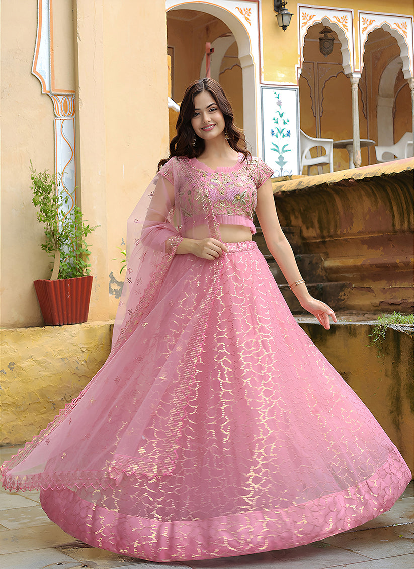 Wonderful Pink Heavy Lehenga Choli Set for Festival