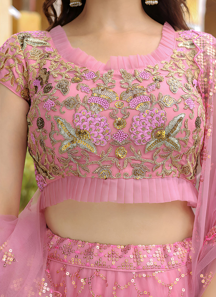 Wonderful Pink Heavy Lehenga Choli Set for Festival