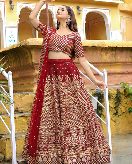 Gorgeous Maroon Heavy Lehenga Choli Set for Festival