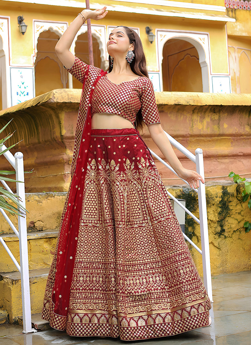 Gorgeous Maroon Heavy Lehenga Choli Set for Festival
