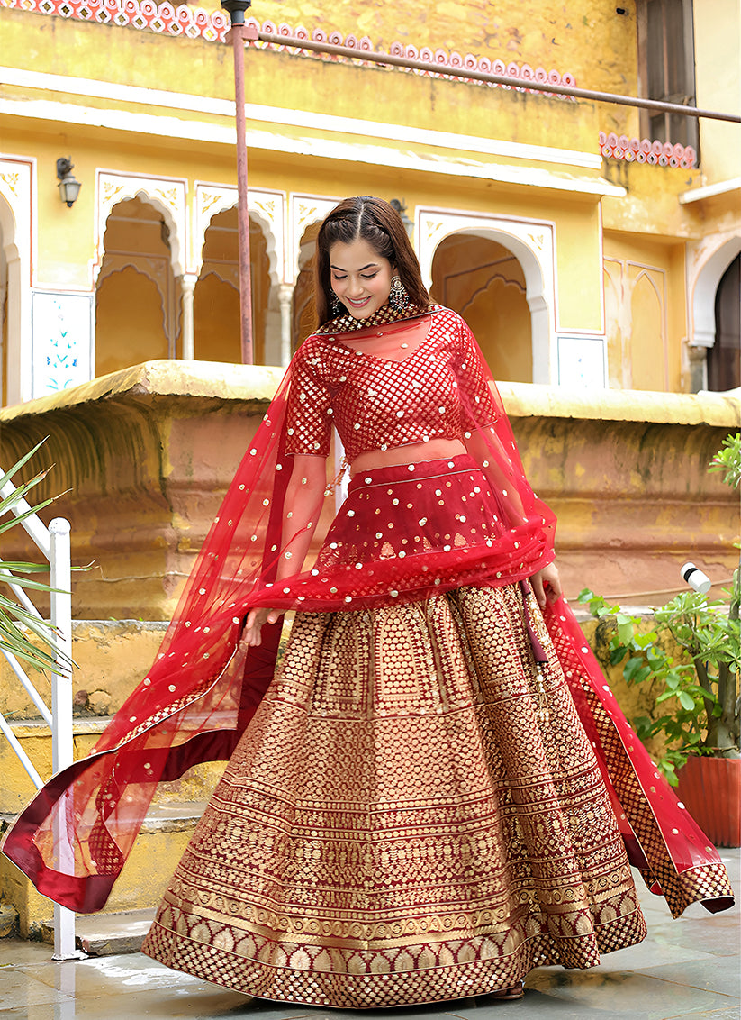 Gorgeous Maroon Heavy Lehenga Choli Set for Festival