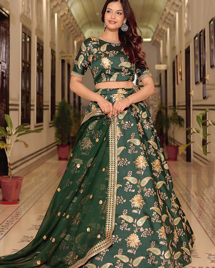 Exquisite Dark Green Embroidered & Heavy Sequins Lehenga Choli Set