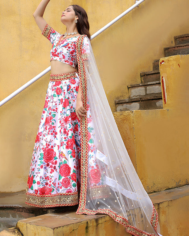 Astonishing White Heavy Lehenga Choli Set for Festival
