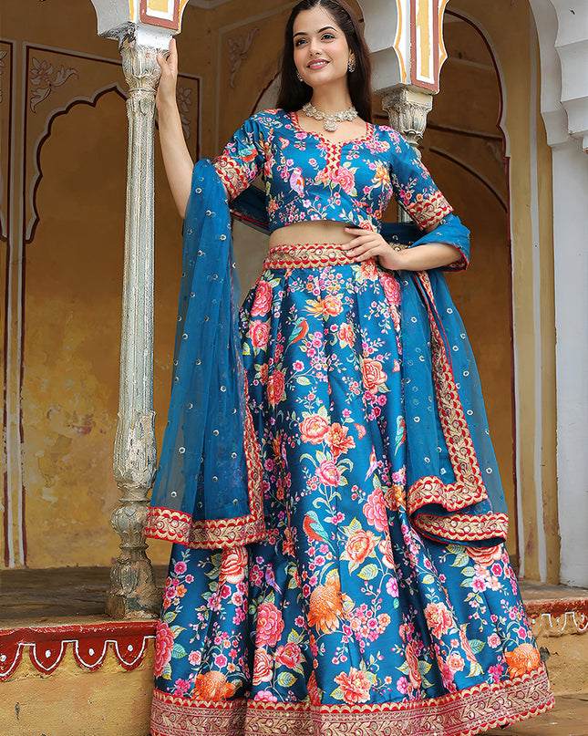 Unique Teal Blue Heavy Lehenga Choli Set for Festival