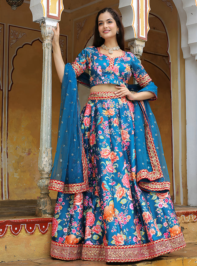 Unique Teal Blue Heavy Lehenga Choli Set for Festival