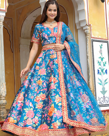 Unique Teal Blue Heavy Lehenga Choli Set for Festival