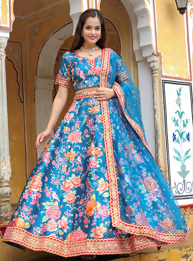 Unique Teal Blue Heavy Lehenga Choli Set for Festival