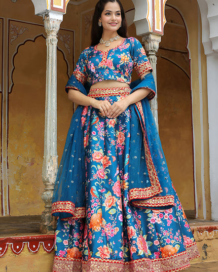 Unique Teal Blue Heavy Lehenga Choli Set for Festival