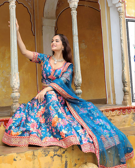 Unique Teal Blue Heavy Lehenga Choli Set for Festival