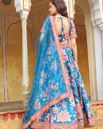 Unique Teal Blue Heavy Lehenga Choli Set for Festival
