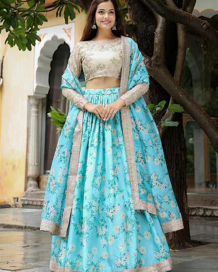 Incredible Sky Blue Heavy Lehenga Choli Set for Festival