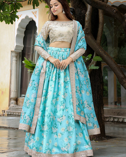 Incredible Sky Blue Heavy Lehenga Choli Set for Festival