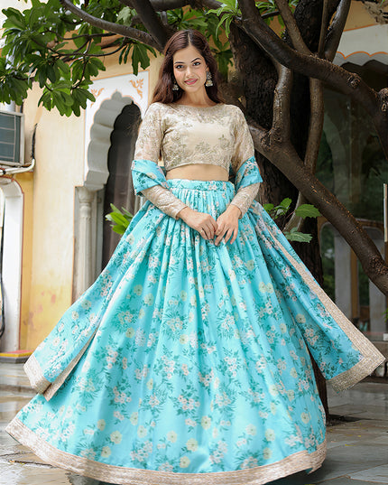 Incredible Sky Blue Heavy Lehenga Choli Set for Festival