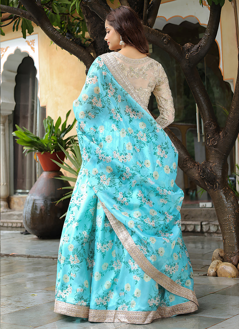 Incredible Sky Blue Heavy Lehenga Choli Set for Festival