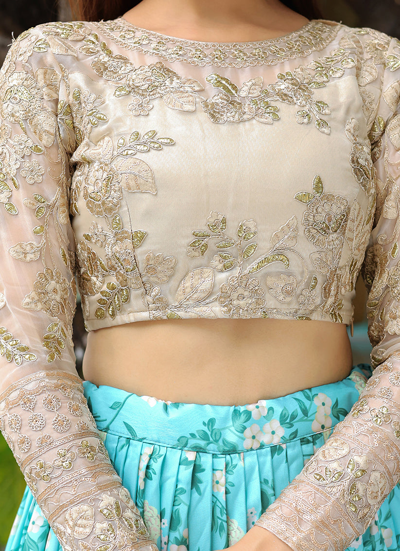 Incredible Sky Blue Heavy Lehenga Choli Set for Festival