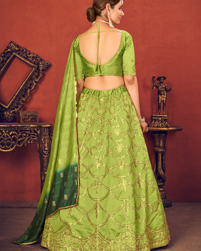 Vibrant Lime Green Art Silk Sequins Wedding Lehenga Choli