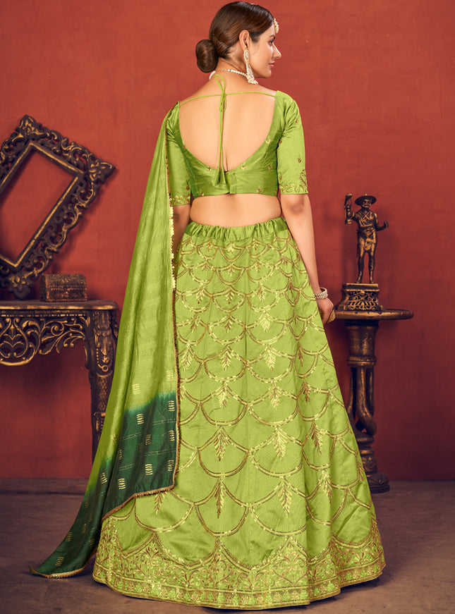 Vibrant Lime Green Art Silk Sequins Wedding Lehenga Choli