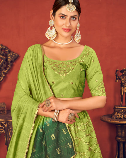 Vibrant Lime Green Art Silk Sequins Wedding Lehenga Choli