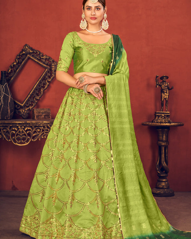 Vibrant Lime Green Art Silk Sequins Wedding Lehenga Choli