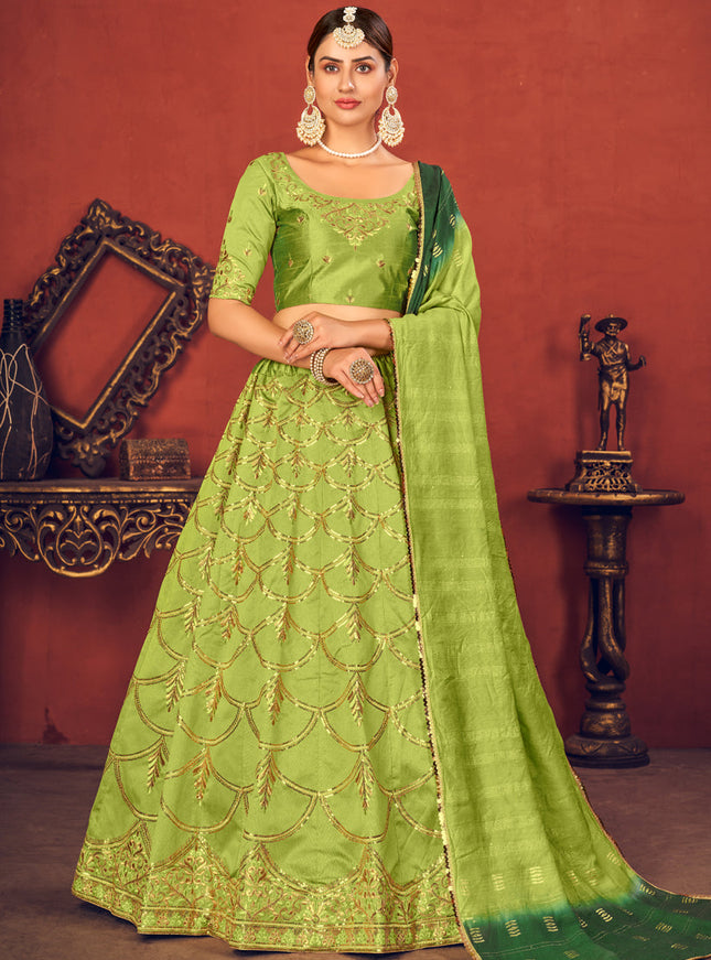 Vibrant Lime Green Art Silk Sequins Wedding Lehenga Choli