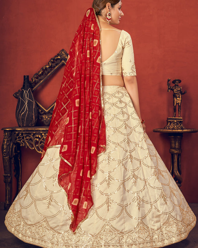 Graceful Ivory Art Silk Sequins Wedding Lehenga Choli