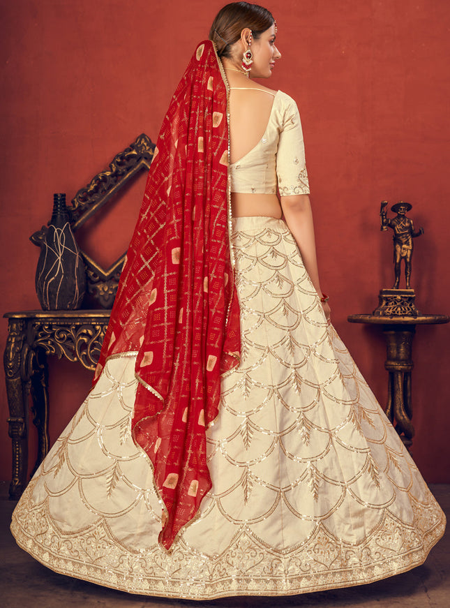 Graceful Ivory Art Silk Sequins Wedding Lehenga Choli