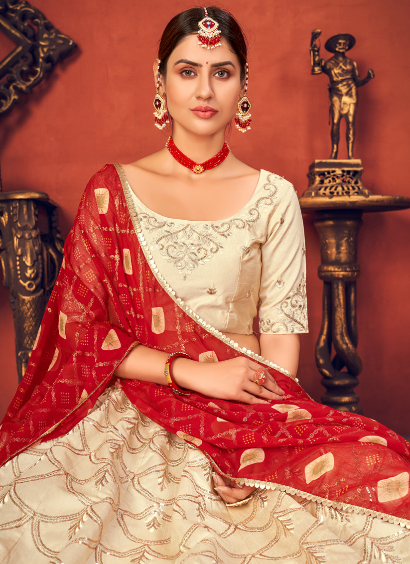 Graceful Ivory Art Silk Sequins Wedding Lehenga Choli