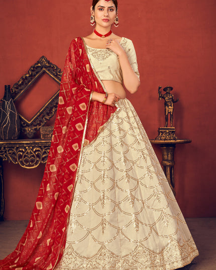 Graceful Ivory Art Silk Sequins Wedding Lehenga Choli