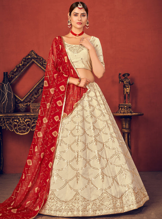 Graceful Ivory Art Silk Sequins Wedding Lehenga Choli