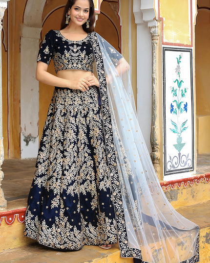 Spectacular Navy Blue Heavy Lehenga Choli Set for Festival