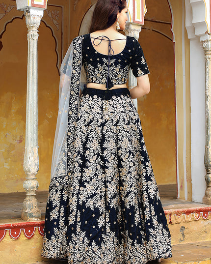 Spectacular Navy Blue Heavy Lehenga Choli Set for Festival