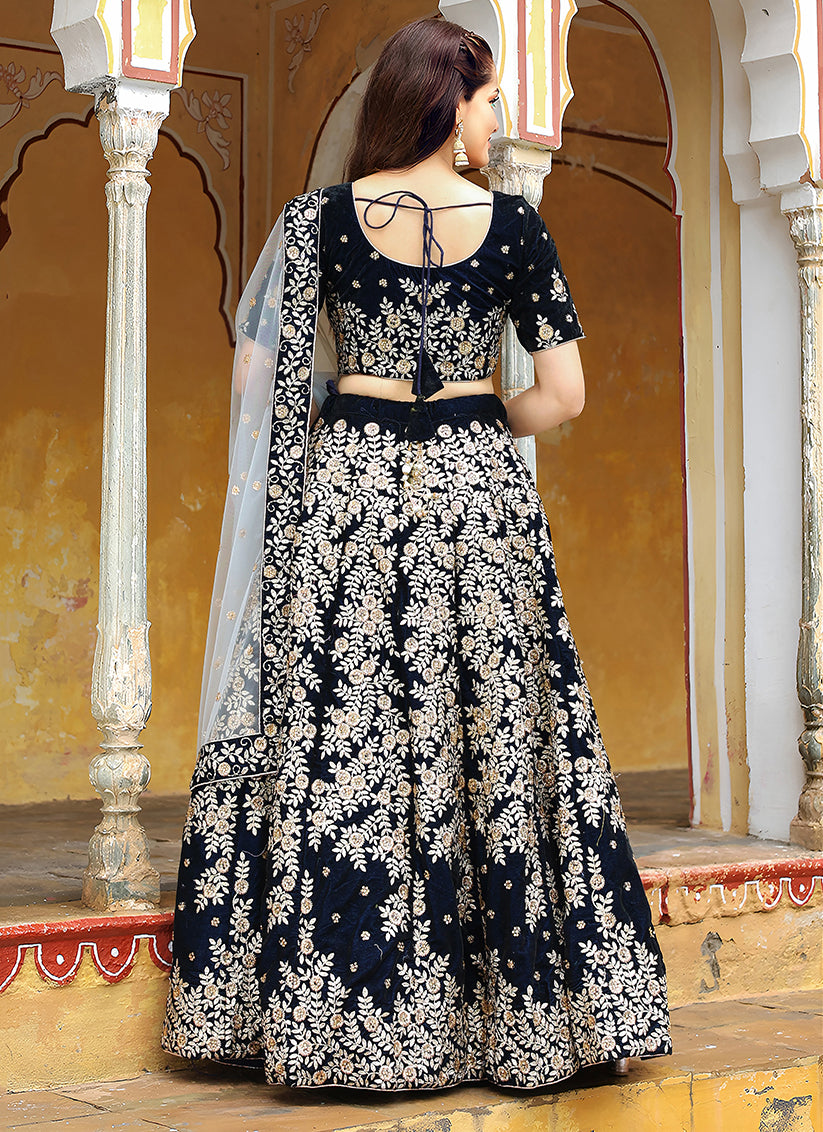 Spectacular Navy Blue Heavy Lehenga Choli Set for Festival