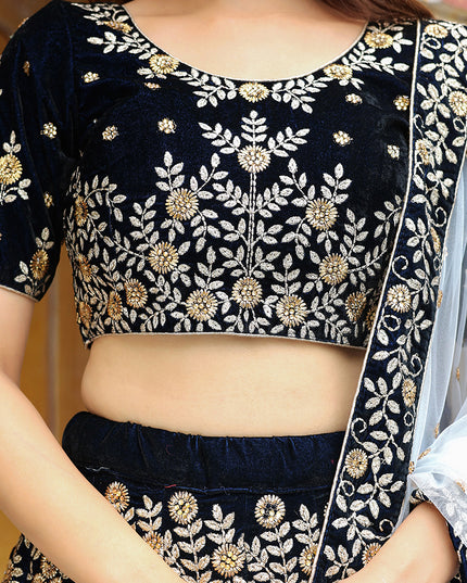 Spectacular Navy Blue Heavy Lehenga Choli Set for Festival