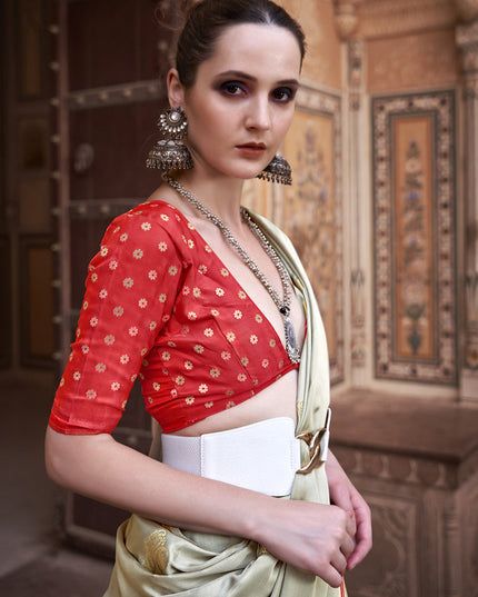 Dusty Cream Pure Satin Zari Woven Saree