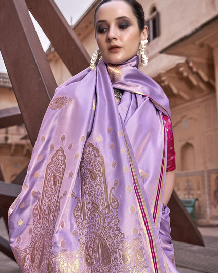 Lilac Pure Satin Zari Woven Saree