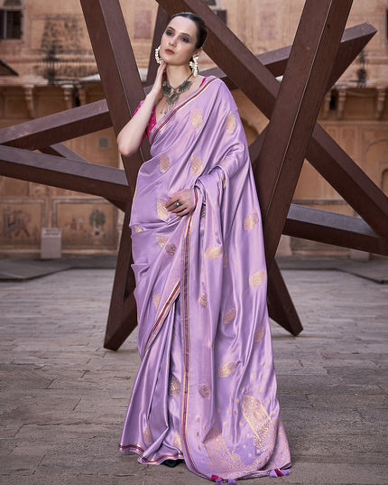Lilac Pure Satin Zari Woven Saree