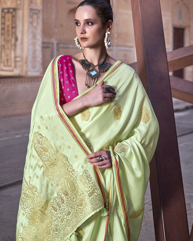 Pastel Green Pure Satin Zari Woven Saree