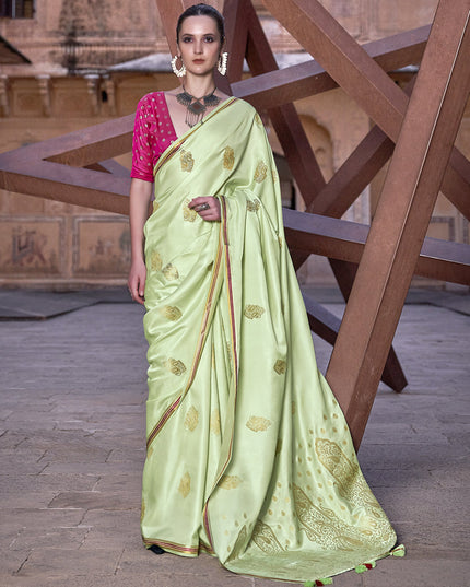 Pastel Green Pure Satin Zari Woven Saree