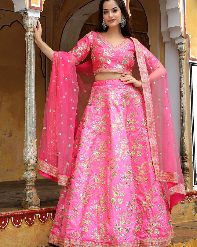 Delightful Punch Pink Heavy Lehenga Choli Set for Festival