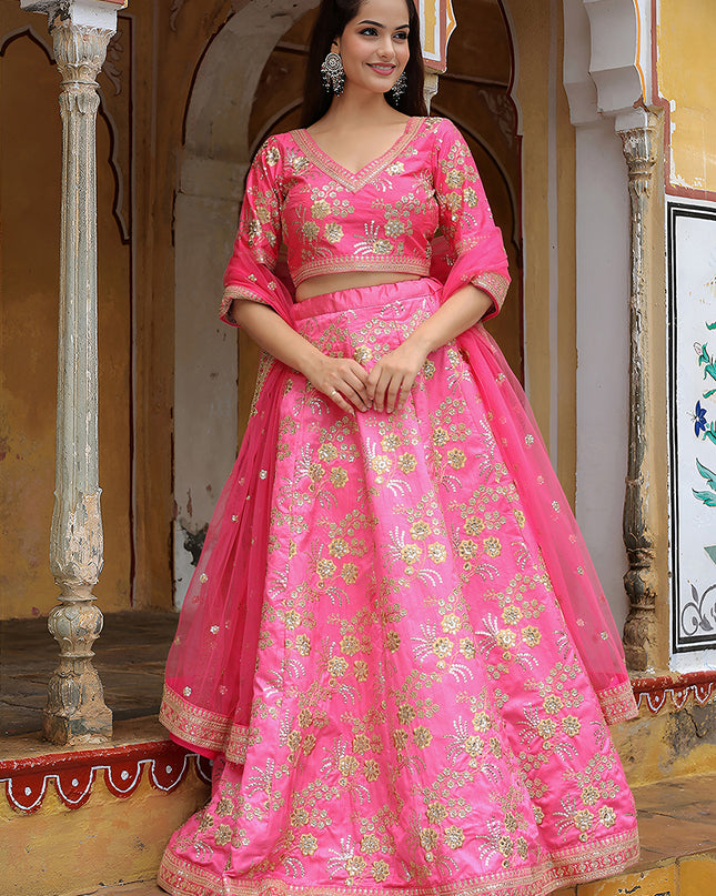 Delightful Punch Pink Heavy Lehenga Choli Set for Festival