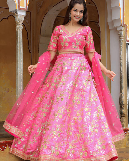 Delightful Punch Pink Heavy Lehenga Choli Set for Festival