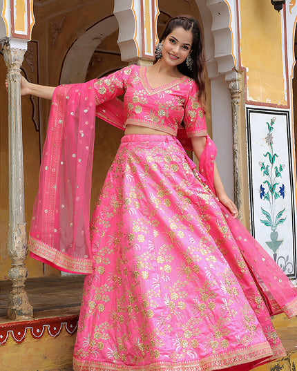 Delightful Punch Pink Heavy Lehenga Choli Set for Festival